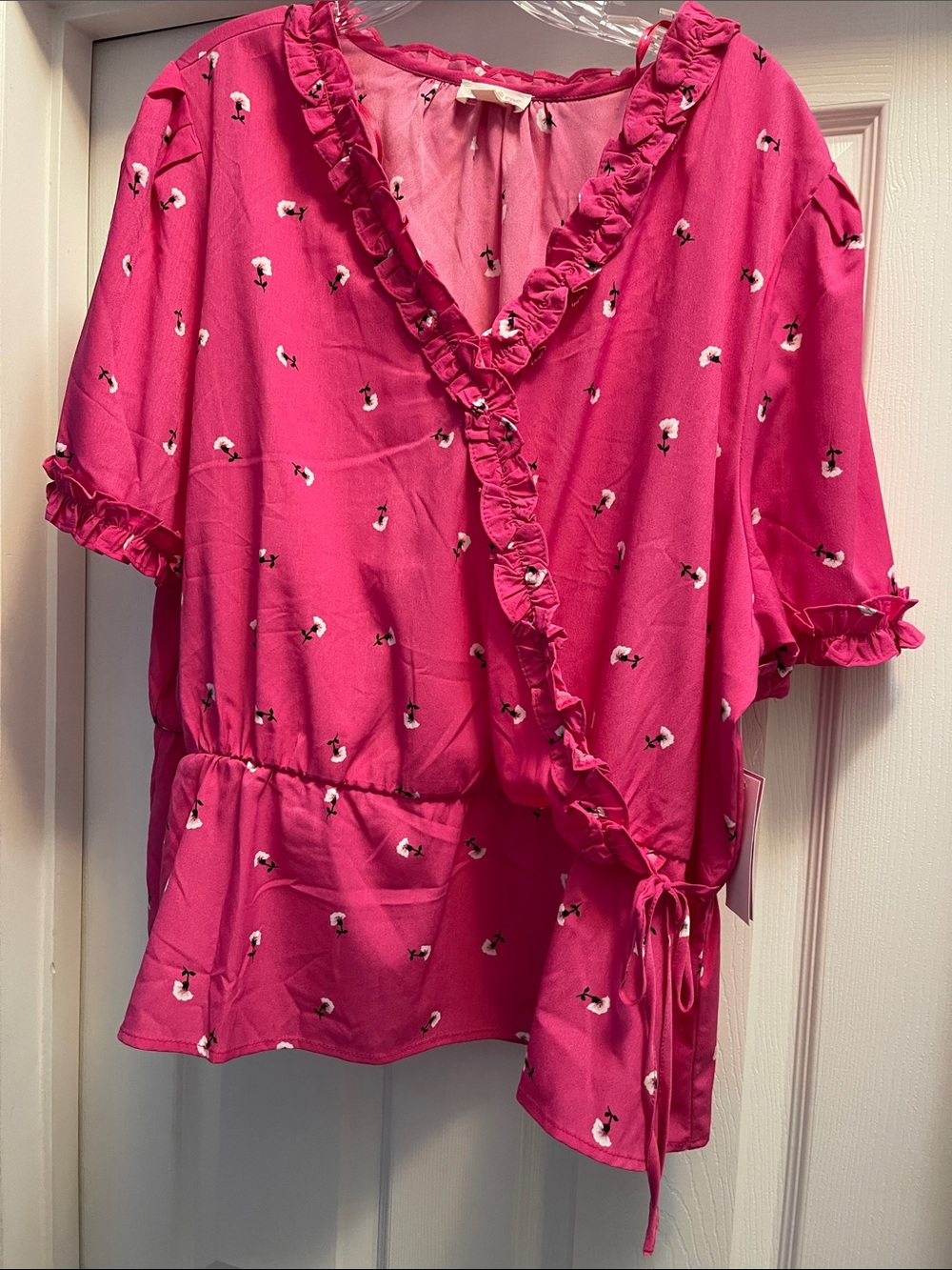 Riley & Rae Hot Pink Ruffle Wrap Blouse